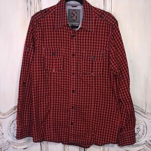 Men’s Sovereign CODE  Black and Red Gingham Top Stitching Detailing Button Down